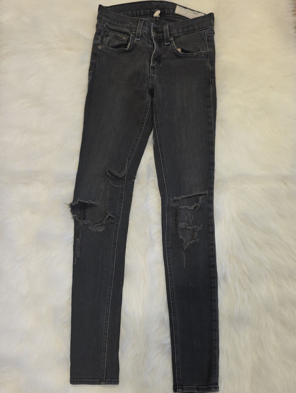 rag & bone Black Washed Distressed Skinny Jeans
